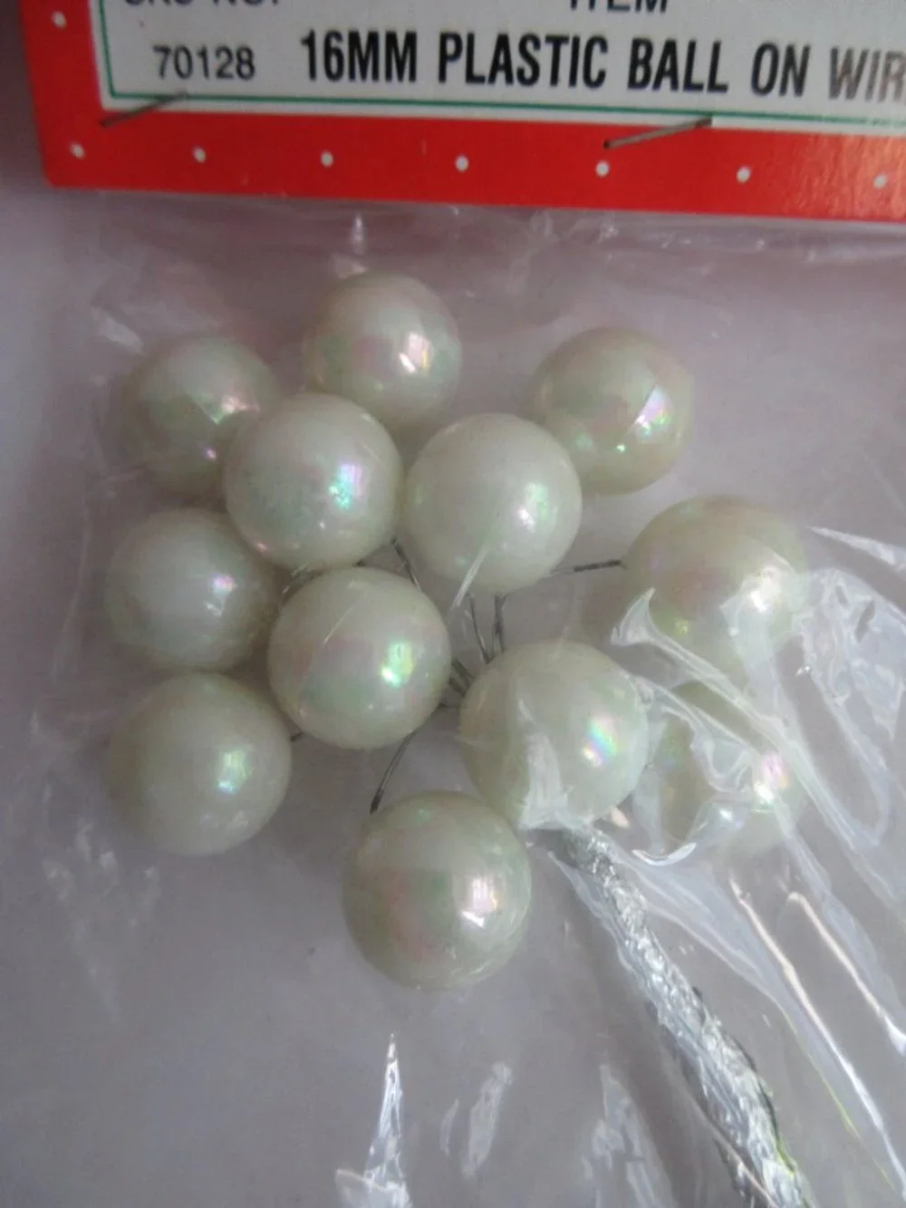 Christmas Craft 16mm Ball Picks (12) Pearl White Rag Shop 6 Pkgs NOS Vintage